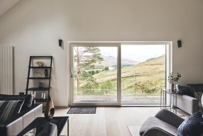 The living room at Munro Cabin, Loch Lomond