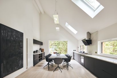 The kitchen and dining room at Munro Cabin, Loch Lomond