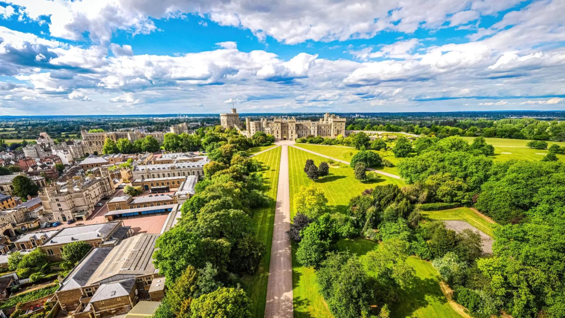Aerial view of Windsor castle, a royal residence at Windsor in the English county of Berkshire