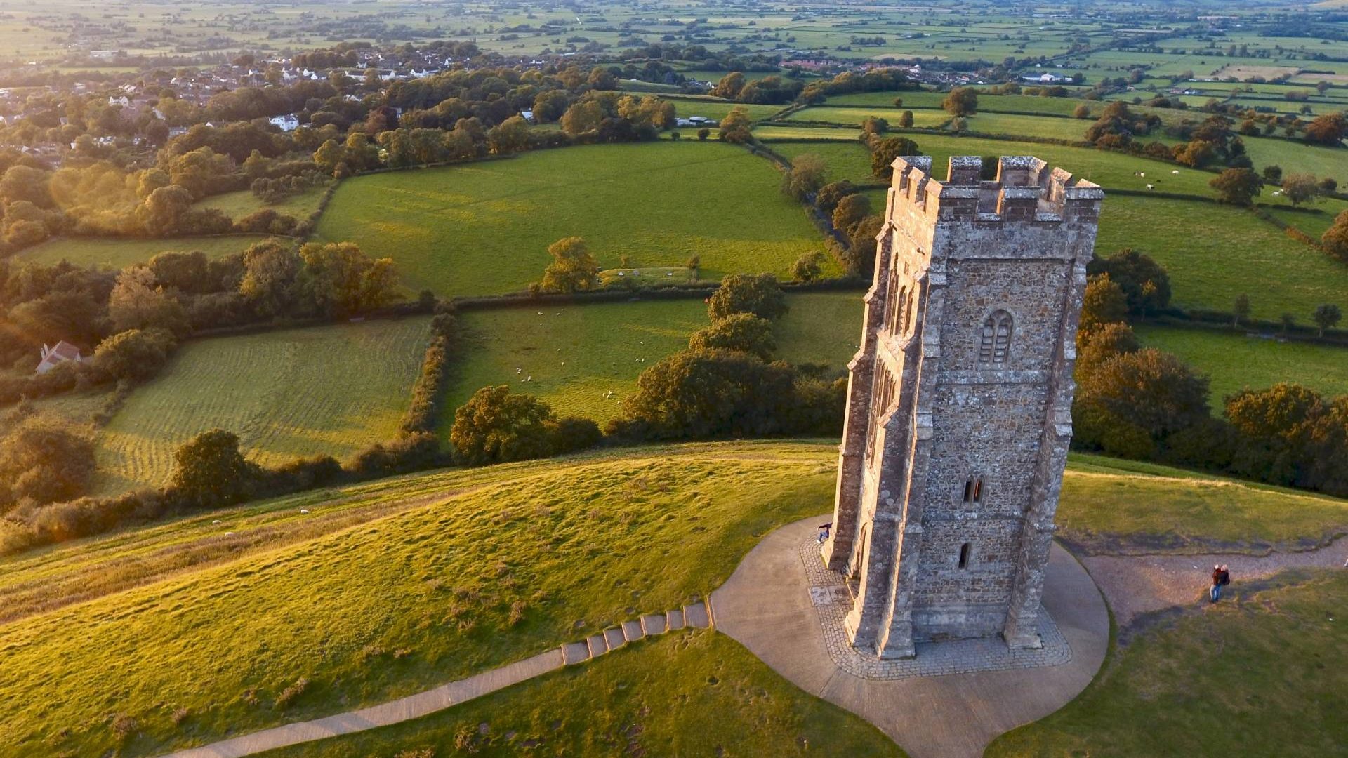 Glastonbury in Somerset at sunset