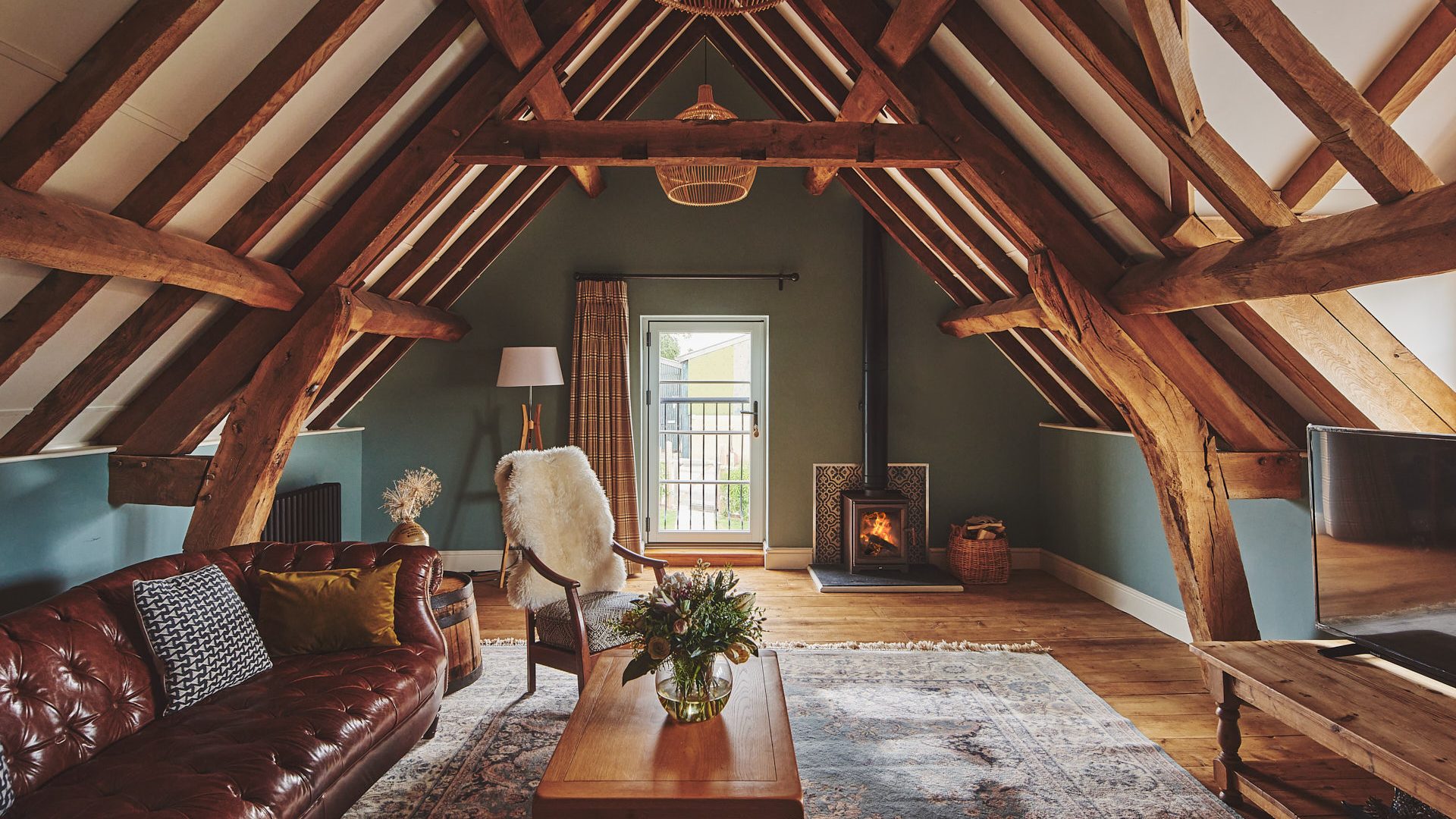 Wood Burner in the cosy lounge of Hay Bale Cottage in Worcestershire