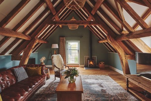 Wood Burner in the cosy lounge of Hay Bale Cottage in Worcestershire