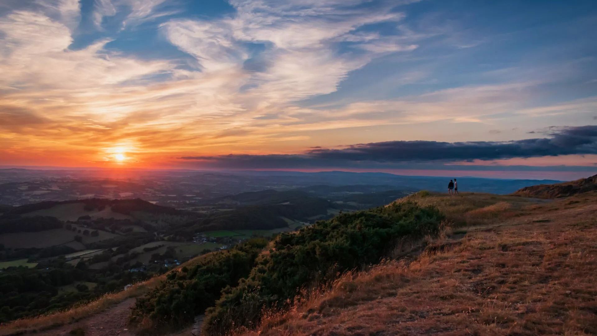 Sunset Over Herefordshire Countryside, With Couple